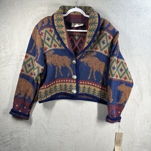 Vtg Painted Pony Tapestry Jacket Moose Bear One Size Cabincore Nature USA NWT
